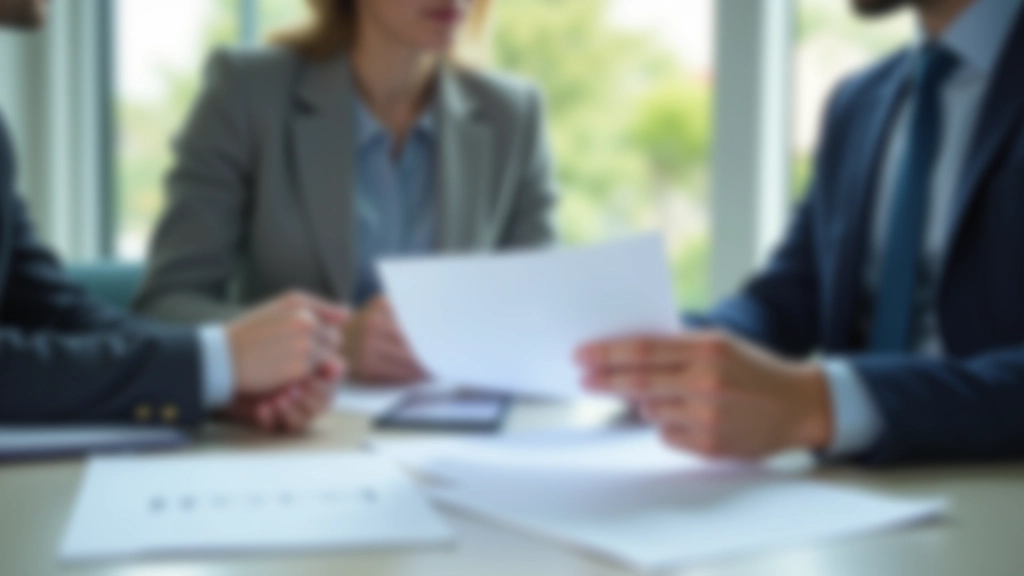 Empresario y empleada revisando documentos de plan de pensiones en oficina moderna