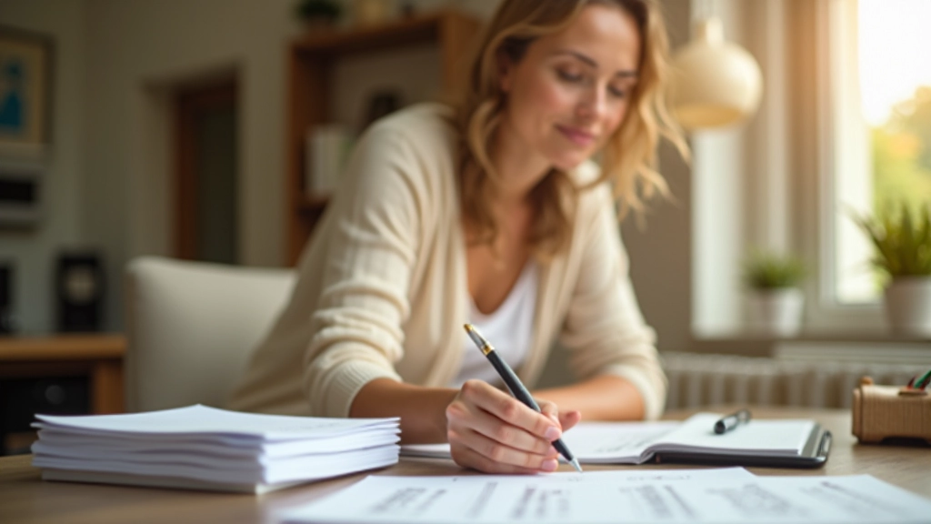 Persona revisando documentos de pensiones con lista de verificación en escritorio limpio